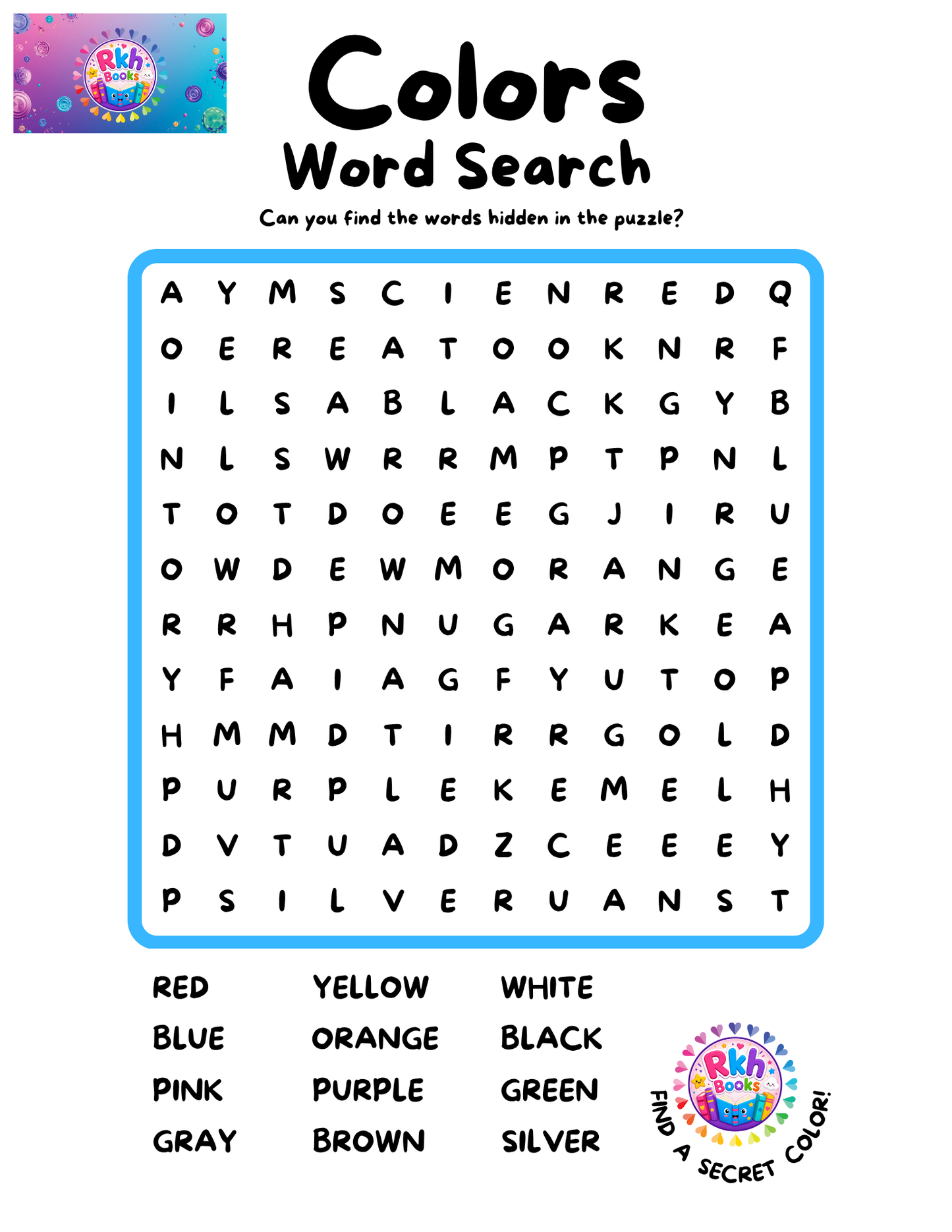 Free Word Search: Colors